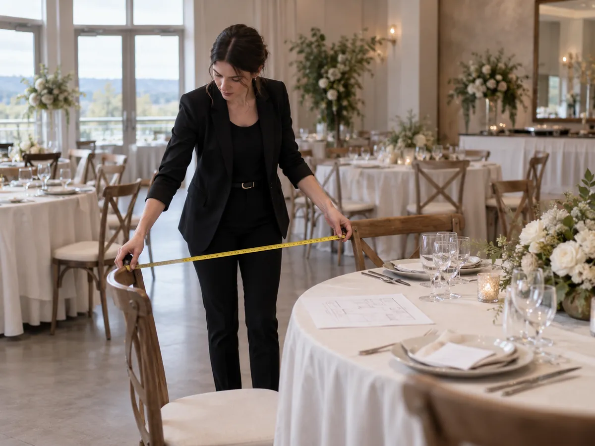 La vérification de l’aménagement d’une salle avant un mariage.