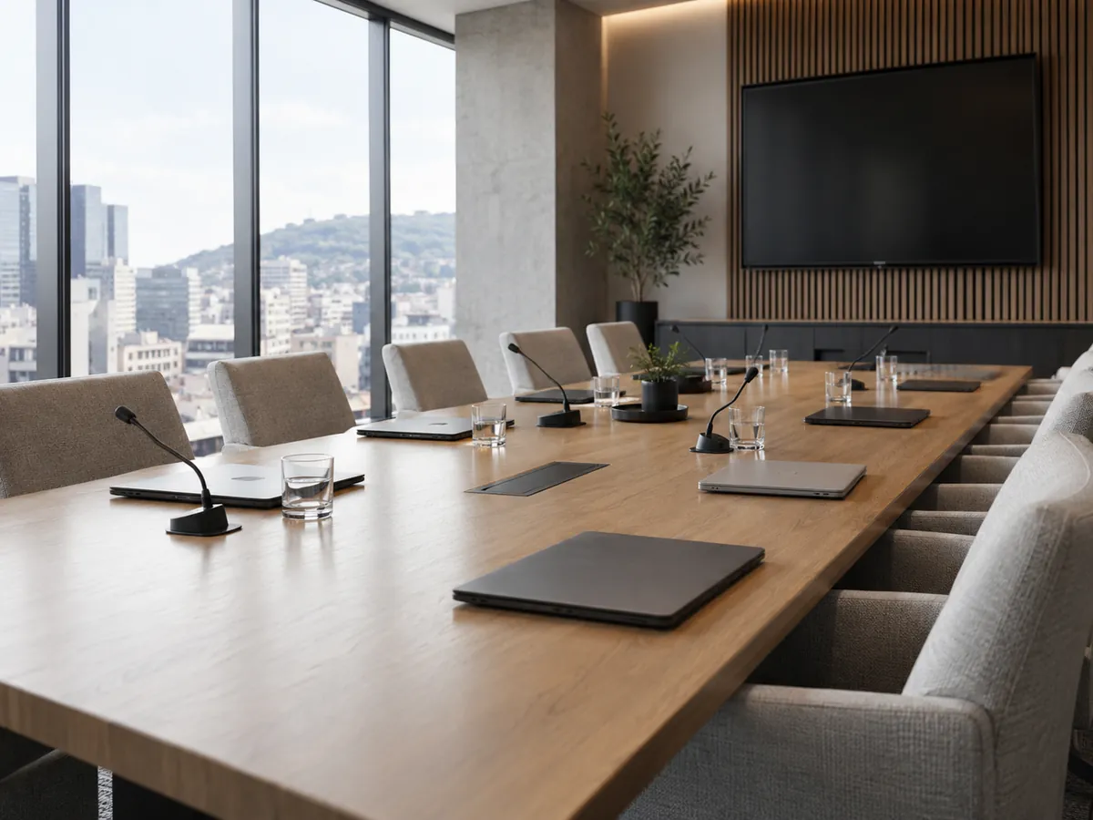 Une salle de réunion avec son équipement audiovisuel.
